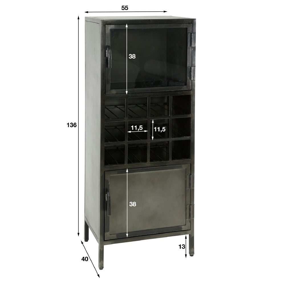 Wine Cabinet Luther HomeHaven Black LxBxH 135x55x40 Metal Nnb