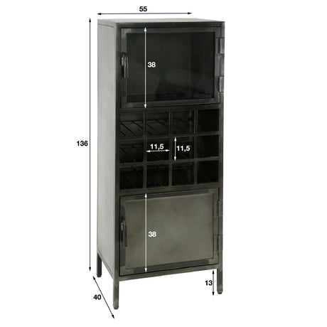Wine Cabinet Luther HomeHaven Black LxBxH 135x55x40 Metal Nnb